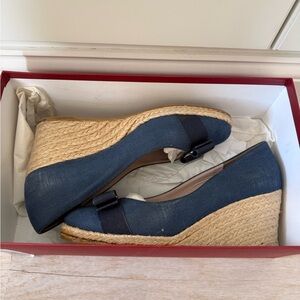 Salvatore Ferragamo Blue Espadrille Wedges